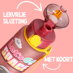 Pulver® -Schoolbeker en drinkfles voor kinderen met rietje in 700 ml - lekvrij – Kinder drinkfles – Kindvriendelijke dop – Ruimte & avontuur - Rood - Afbeelding 3