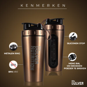 Pulver®- Premium RVS Shakebeker - Proteïne en Eiwit Shaker - Shake beker - BPA Vrij - 1000 ml - Shaker - Drinkfles 1 liter - Rosegoud - Afbeelding 4