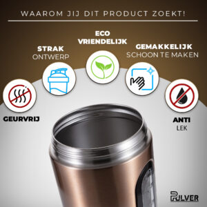 Pulver®- Premium RVS Shakebeker - Proteïne en Eiwit Shaker - Shake beker - BPA Vrij - 1000 ml - Shaker - Drinkfles 1 liter - Rosegoud - Afbeelding 3