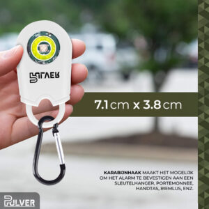 Pulver®– Zelfverdediging sleutelhanger – alarm – 130Db – LED – veiligheid alarm – persoonlijk alarm – Senioren alarm – Vrouwen veiligheid – Noodsignaal - Wit - Afbeelding 2