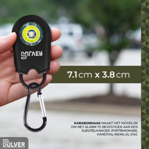 Pulver® – Zelfverdediging sleutelhanger – alarm – 130Db – LED – veiligheid alarm – persoonlijk alarm – Senioren alarm – Vrouwen veiligheid – Persoonlijk alarm - Zwart - Afbeelding 2