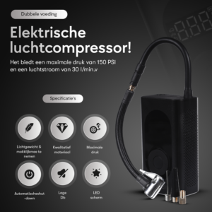 Pulver® - Elektrische pomp - Oplaadbaar & Draagbaar - Luchtcompressor - Elektrische Fietspomp - Ballenpomp – met druk meter - Zaklamp & Powerbank functie - 4000 MAH - Afbeelding 4
