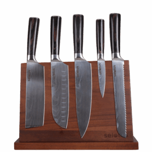 Selotus® - Professionele 5-delige Messenset - Vlijmscherpe Roestvrijstalen Messen - Koksmes, Santoku, Nakiri, Broodsmes en Schilmes